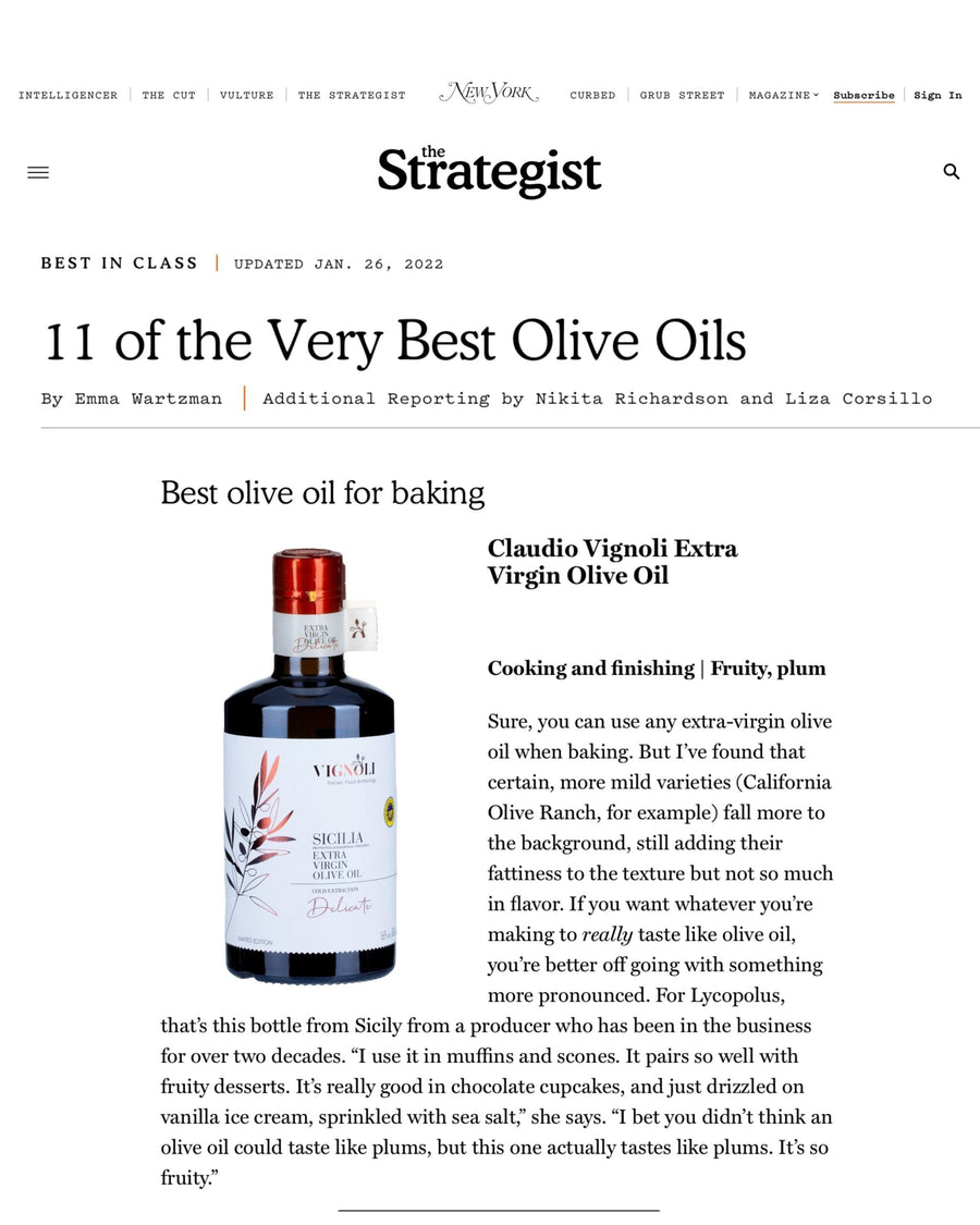 Our IGP, Vegan, Non-GMO Sicilia EVOO featured in the New York Magazine