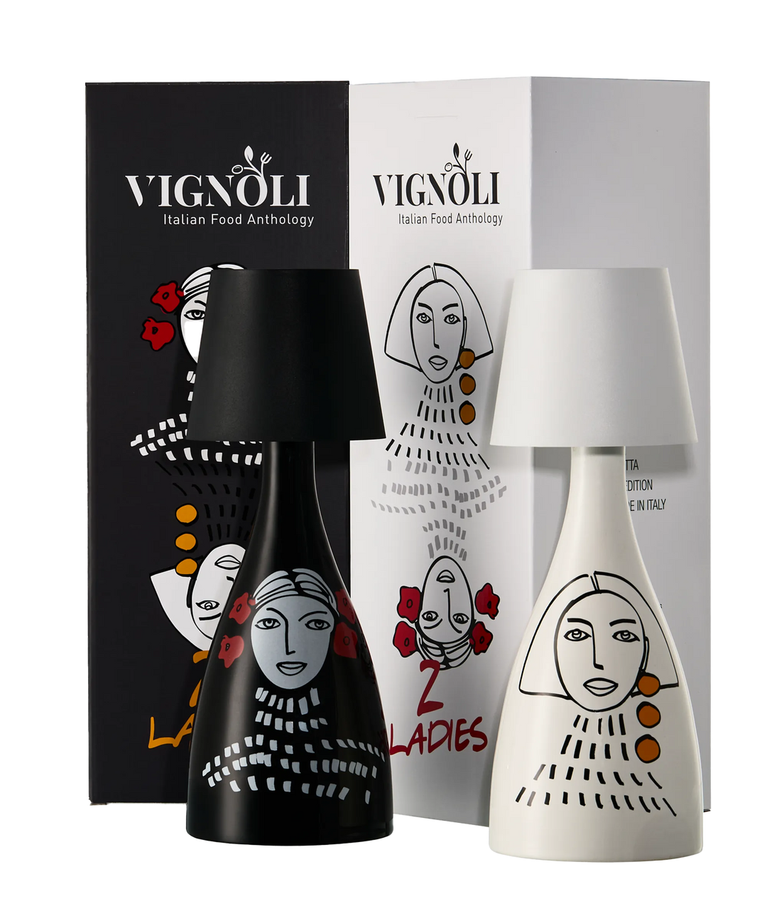 set of ceramic olive oil bottles with led lamp included, hand painted in italy