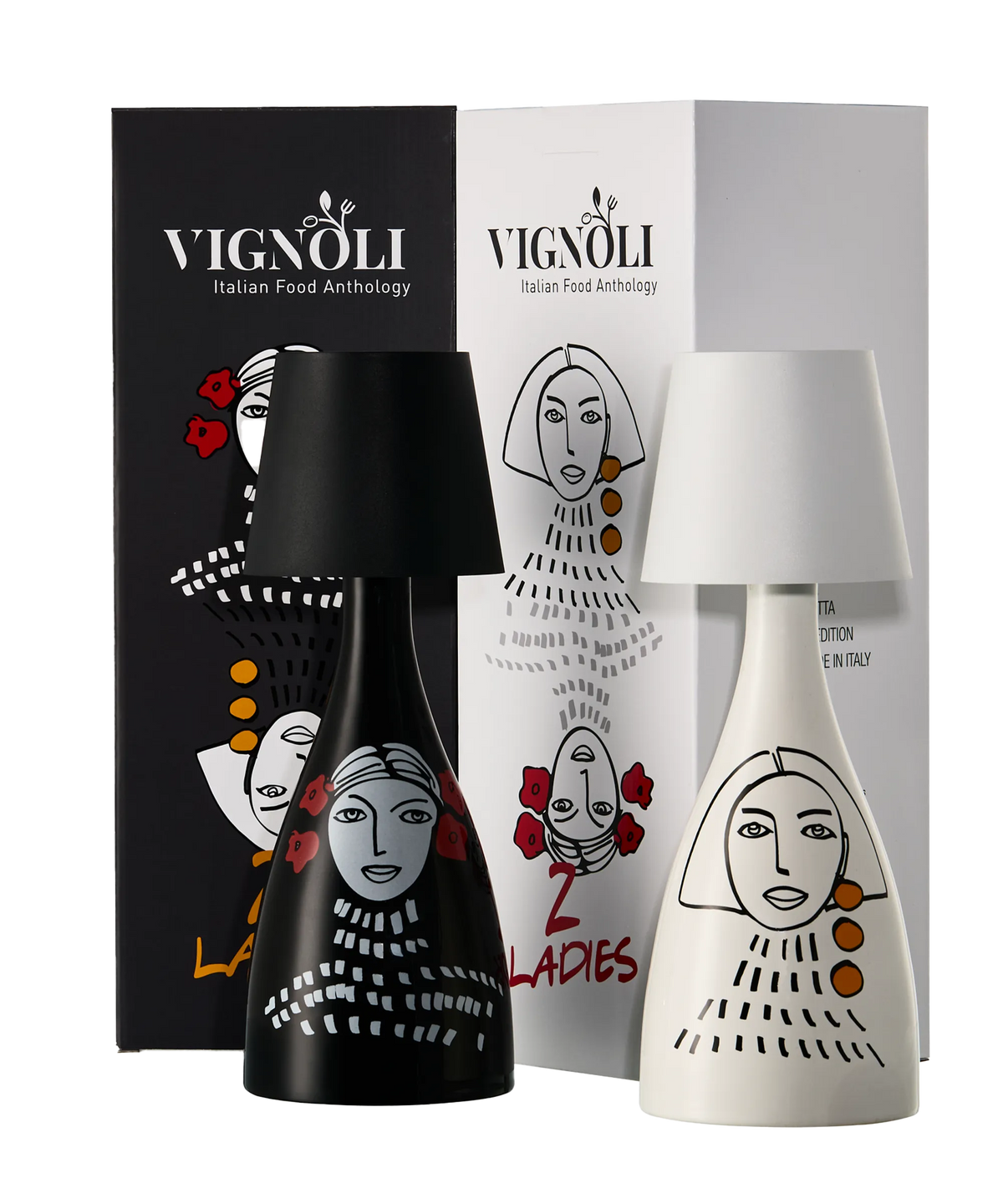 “2 Ladies” Ceramic Olive Oil Bottle - Lamp Edition - White & Black Set