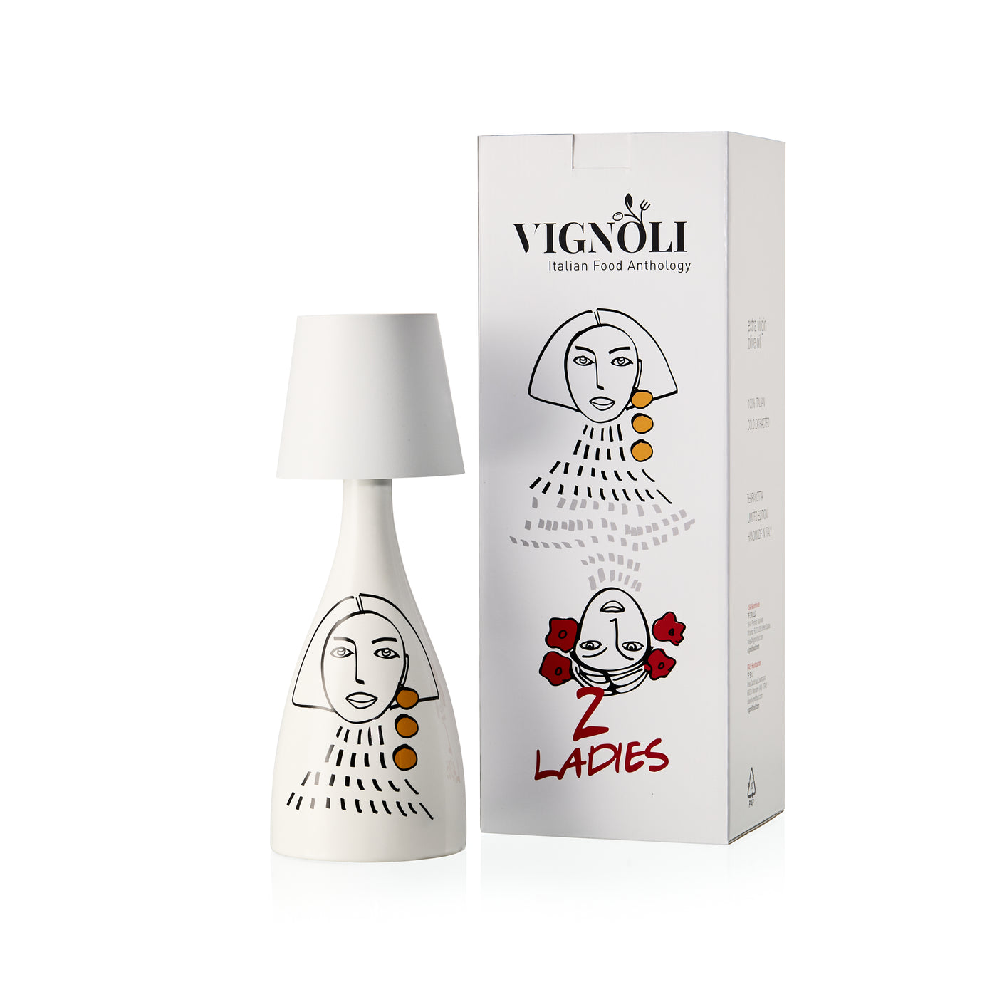 “2 Ladies” Ceramic Olive Oil Bottle - Lamp Edition - White