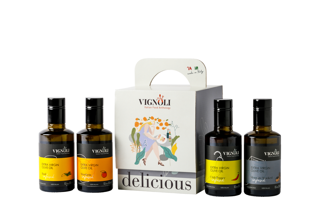 CIAO AMORE Serving Set with 4 bottles of infused extra virgin olive oil