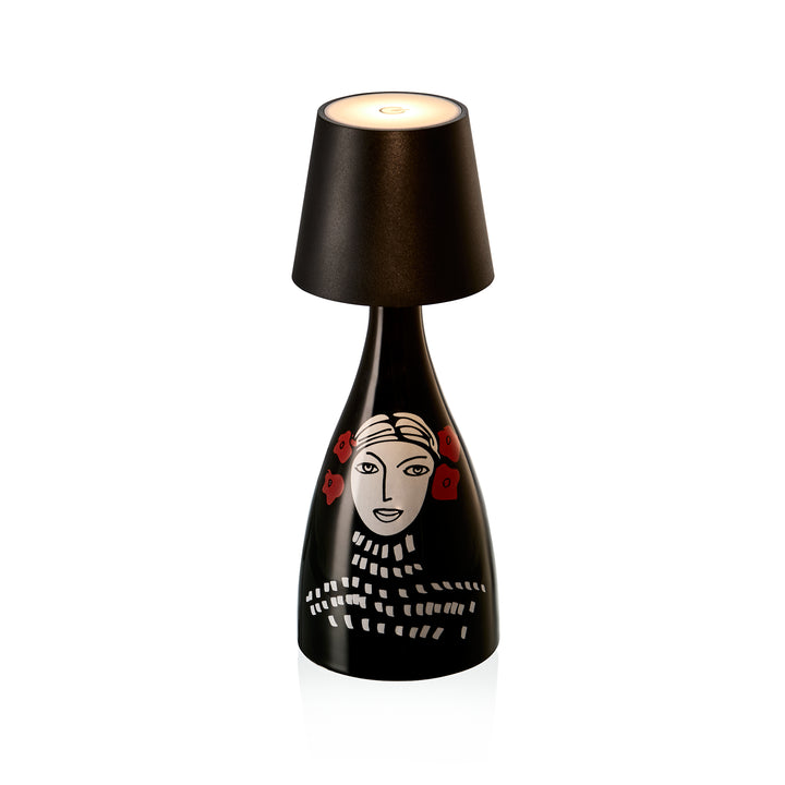 ceramic olive oil bottle with led lamp included, hand painted in italy, black