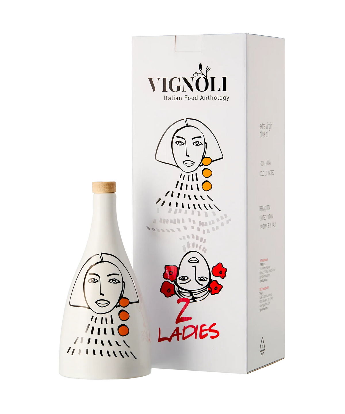 “2 Ladies” Ceramic Olive Oil Bottle - Classic Edition - White