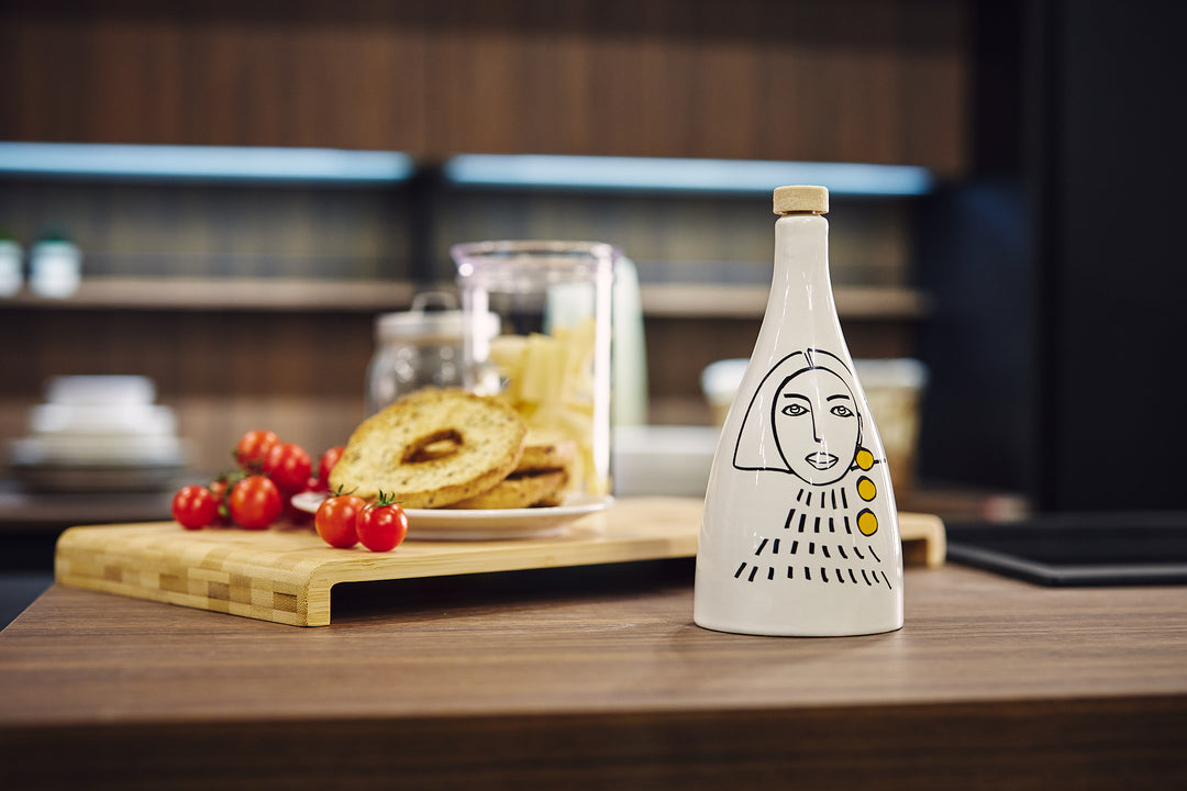 “2 Ladies” Ceramic Olive Oil Bottle - Classic Edition - White