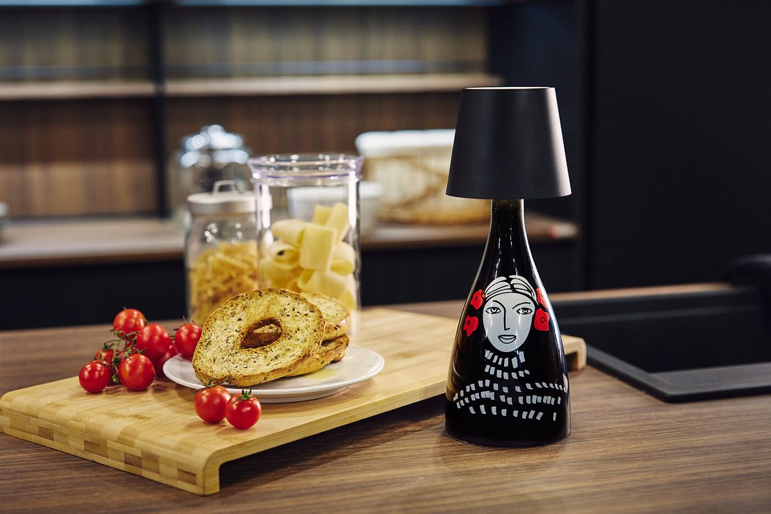“2 Ladies” Ceramic Olive Oil Bottle - Lamp Edition - Black