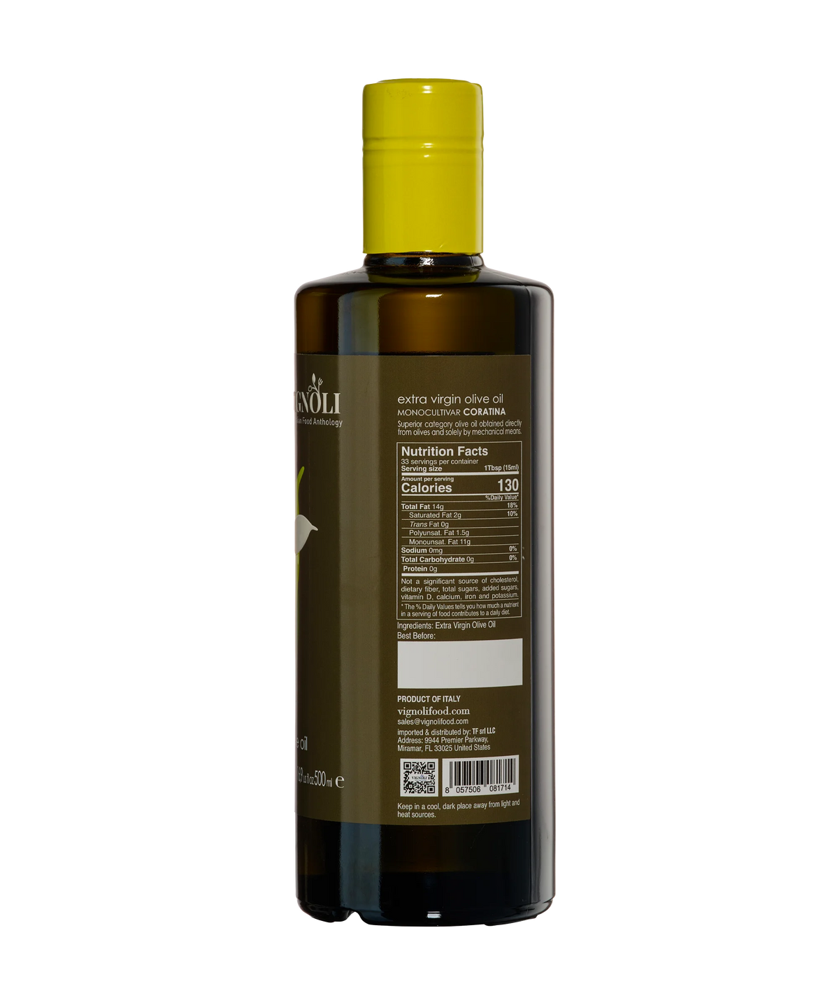 Italian Extra Virgin Olive Oil - Coratina, Lollo Collection