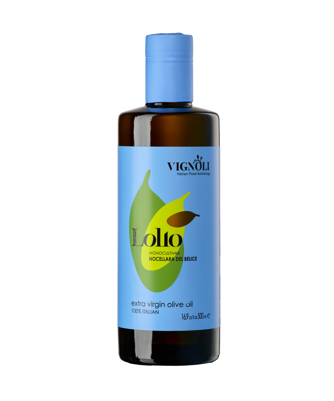 Vignoli Nocellara del Belice Monocultivar Extra Virgin Olive Oil front of 16.9oz bottle