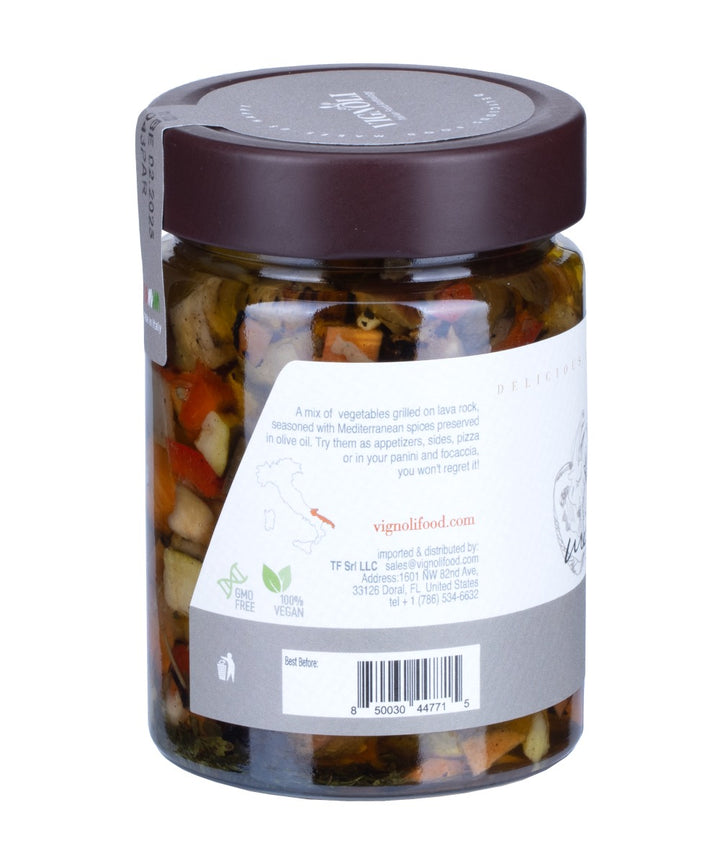 Mixed Grill Vegetables in Olive Oil back of 10.22oz jar