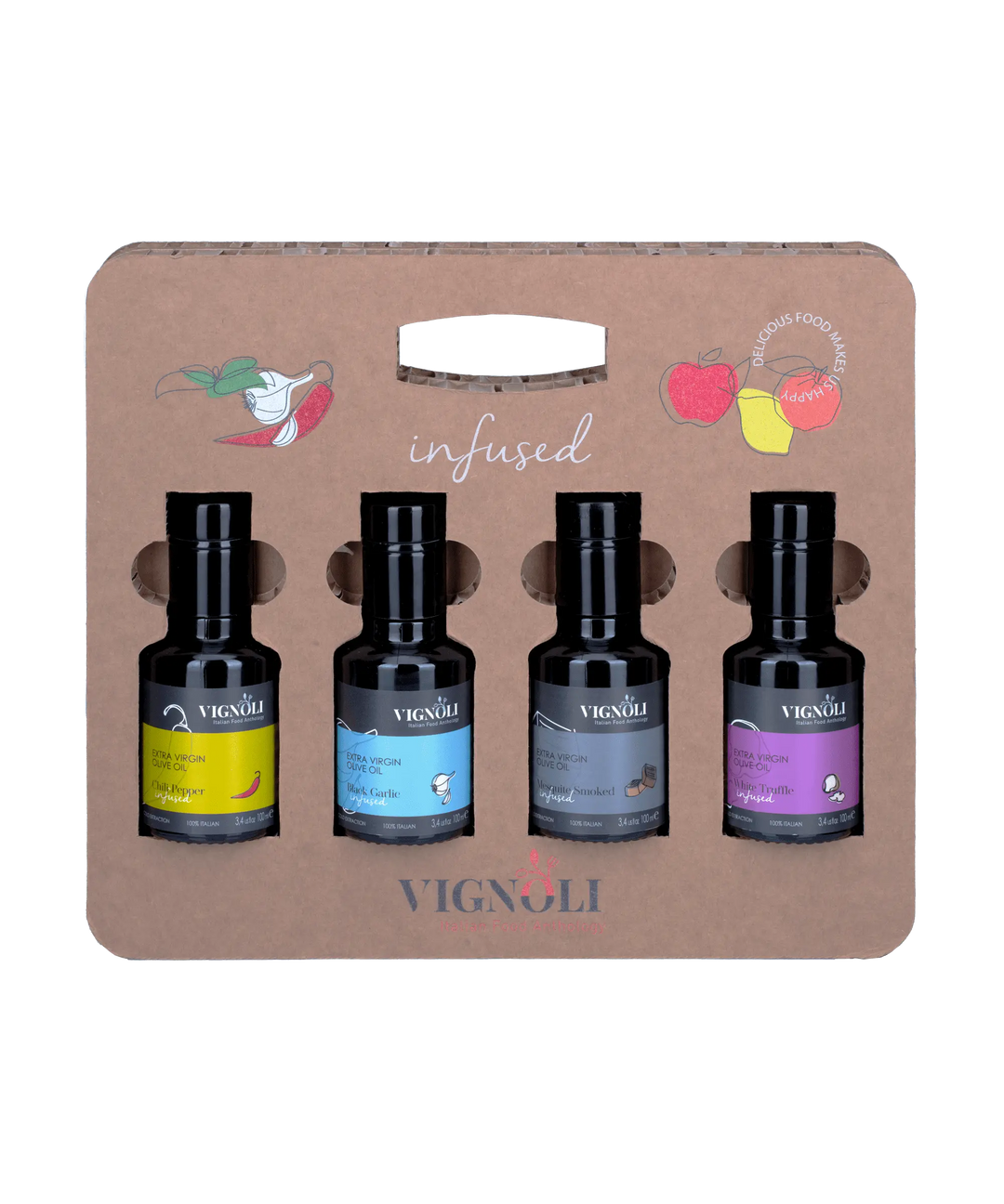 Vignoli Get Grilling Collection: Infused Extra Virgin Olive Oil Gift Set front view of bottles