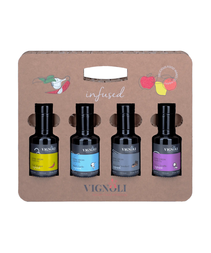 Vignoli Get Grilling Collection: Infused Extra Virgin Olive Oil Gift Set front view of bottles
