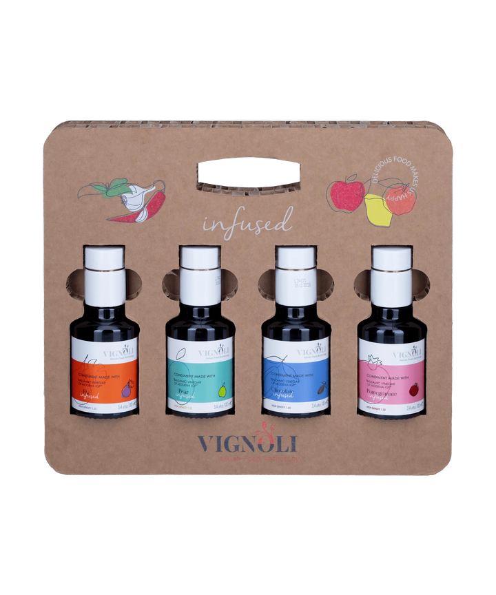 Vignoli Sweet and Tangy: Infused Balsamic Vinegar of Modena gift Set front of bottles view