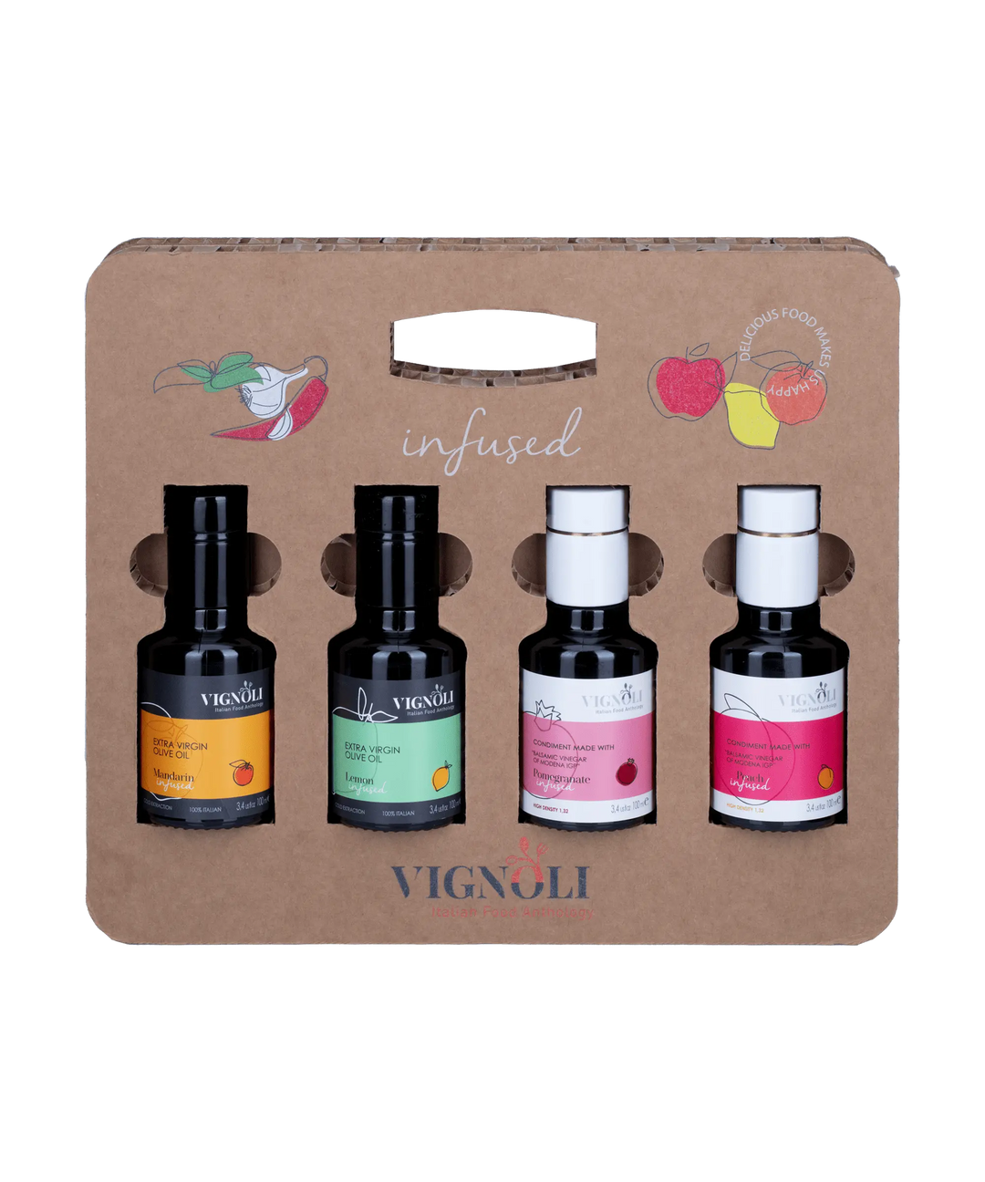 Vignoli Zesty & Fruity: Infused Olive Oil & Balsamic Vinegar Gift Set front of bottles