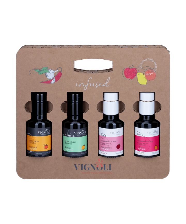 Vignoli Zesty & Fruity: Infused Olive Oil & Balsamic Vinegar Gift Set front of bottles