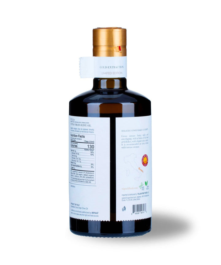 Vignoli Extra Virgin Olive Oil IGP Puglia - Intense back of 16.9oz bottle