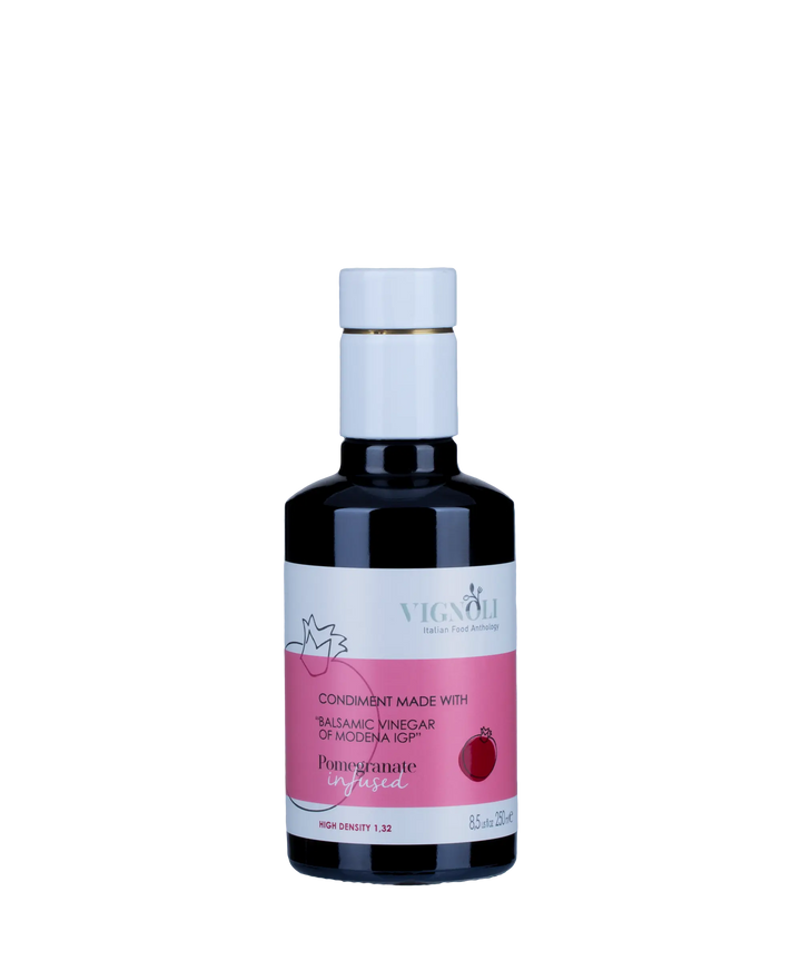 Vignoli Pomegranate Infused Balsamic Vinegar front of 8.5oz bottle