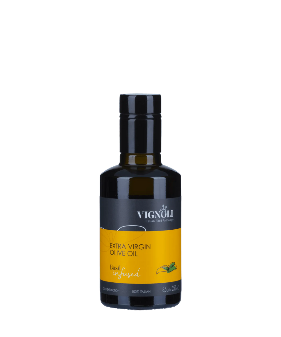 Basil Infused Extra Virgin Olive Oil front of 8.5oz bottle