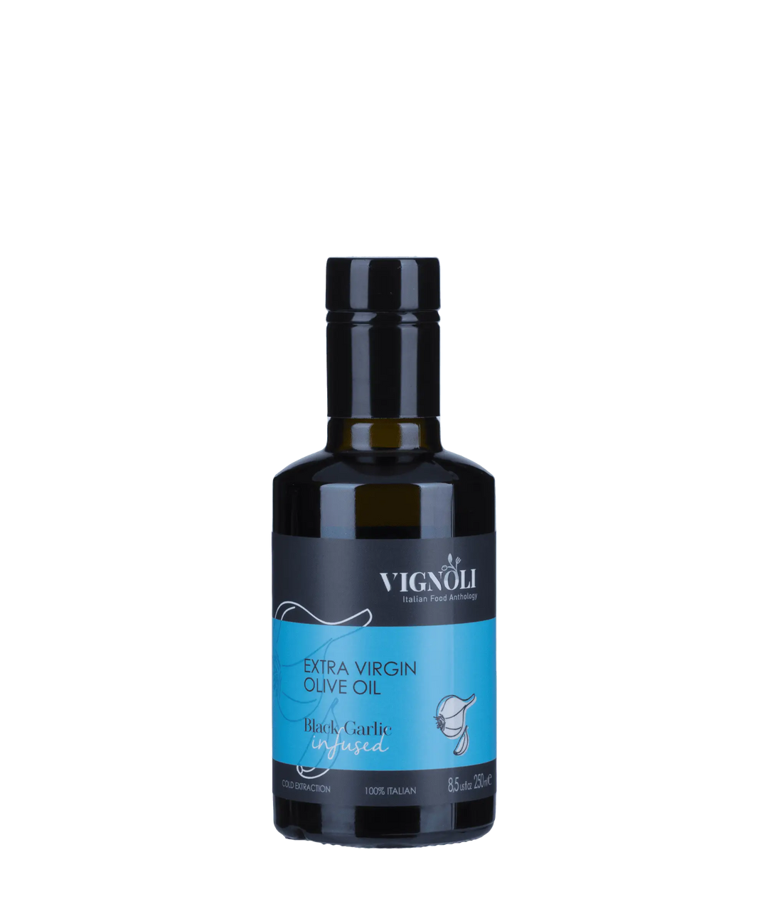 Black Garlic Infused Extra Virgin Olive Oil front of 8.5oz bottle