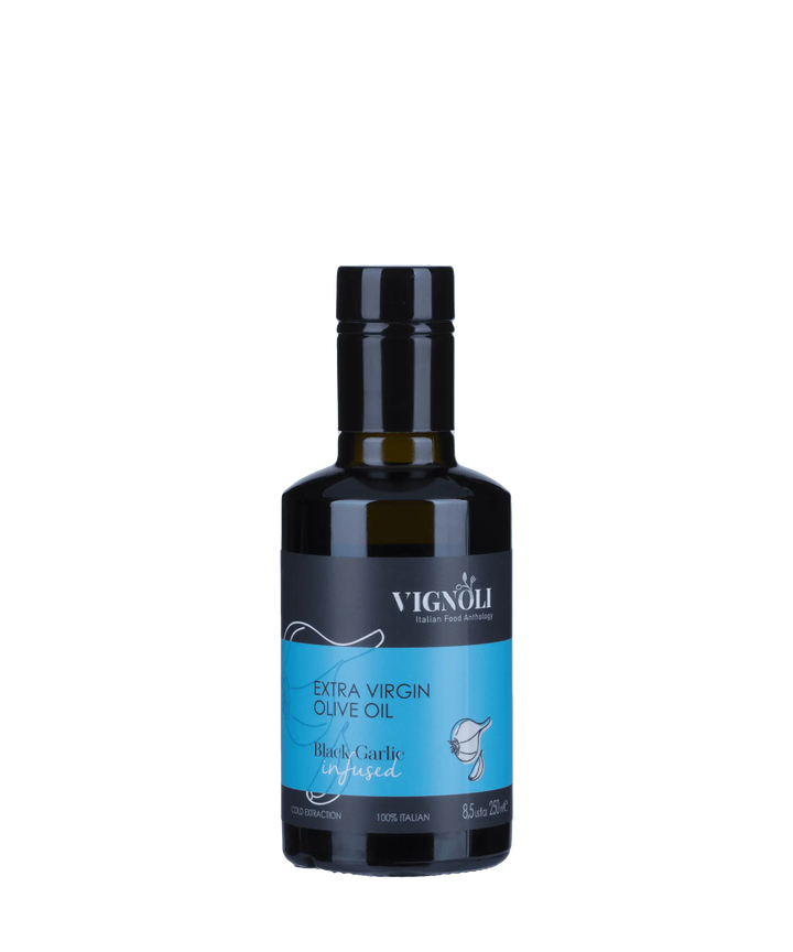 Black Garlic Infused Extra Virgin Olive Oil front of 8.5oz bottle