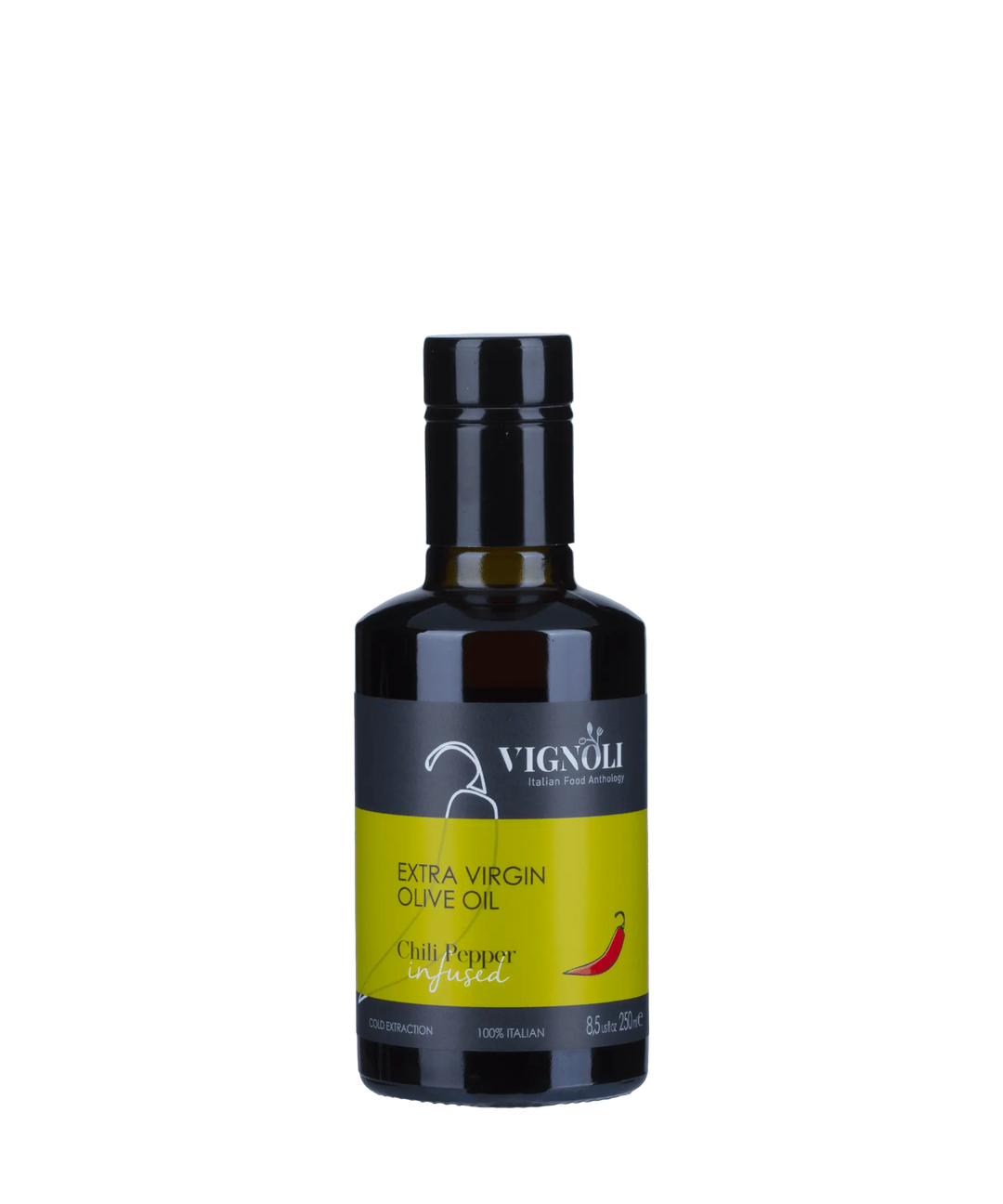 Chili Pepper Infused Extra Virgin Olive Oil front of 8.5oz bottle