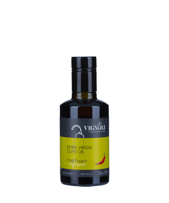 Chili Pepper Infused Extra Virgin Olive Oil front of 8.5oz bottle