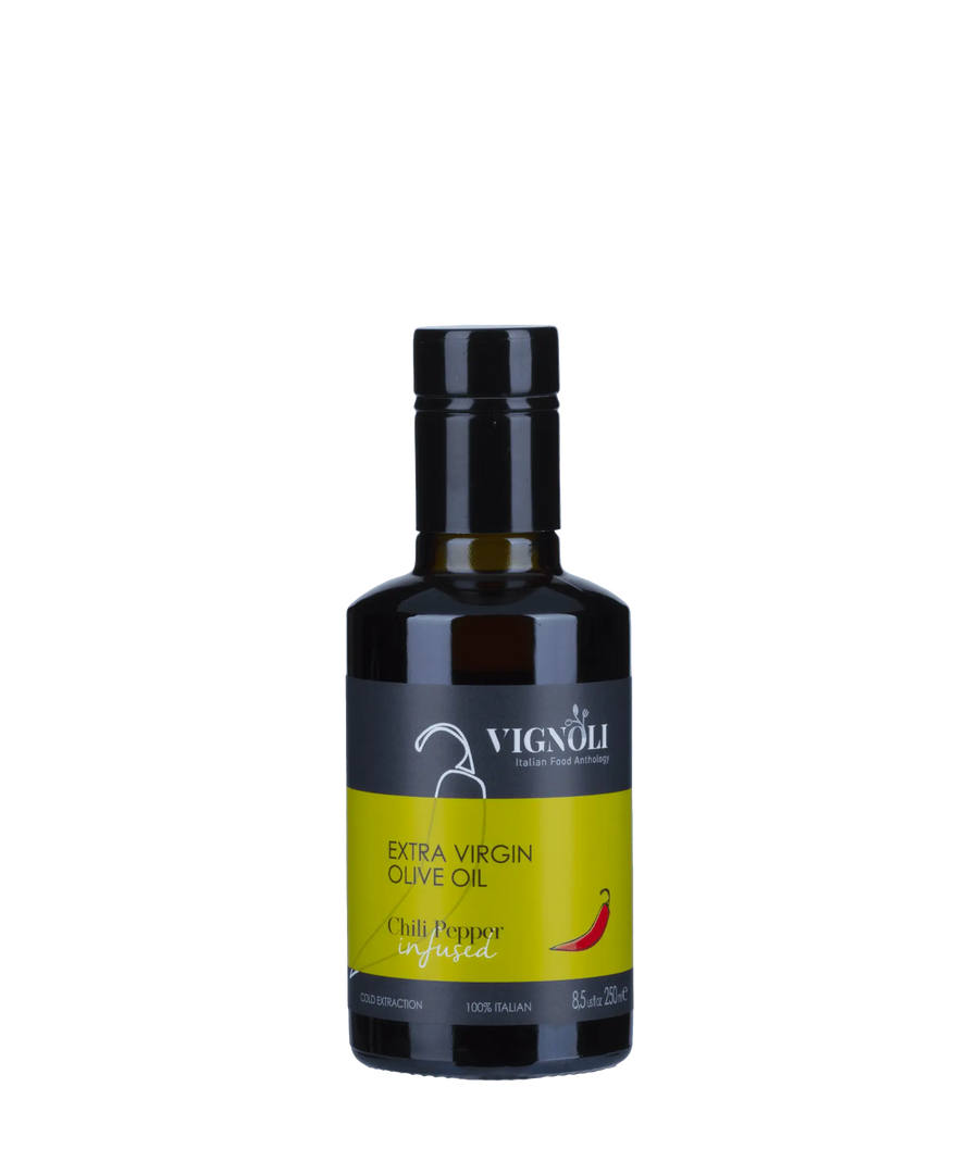 Chili Pepper Infused Extra Virgin Olive Oil front of 8.5oz bottle