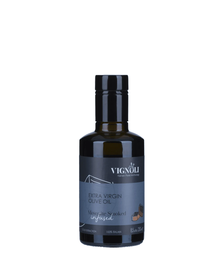 Vignoli Mesquite Smoked Infused Extra Virgin Olive Oil front of 8.5 oz bottle