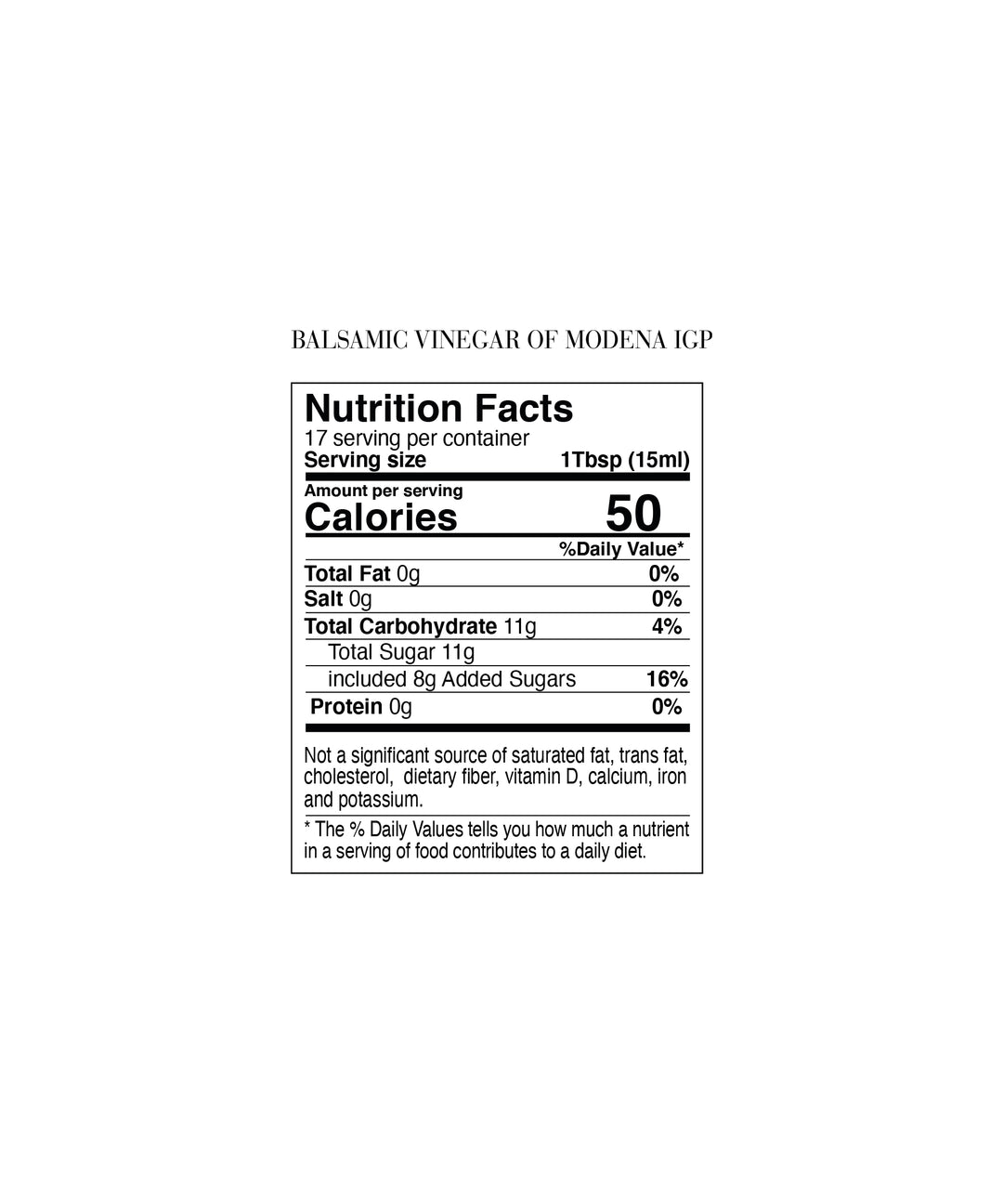 Balsamic Vinegar of Modena IGP - Density 1.19 nutrition facts