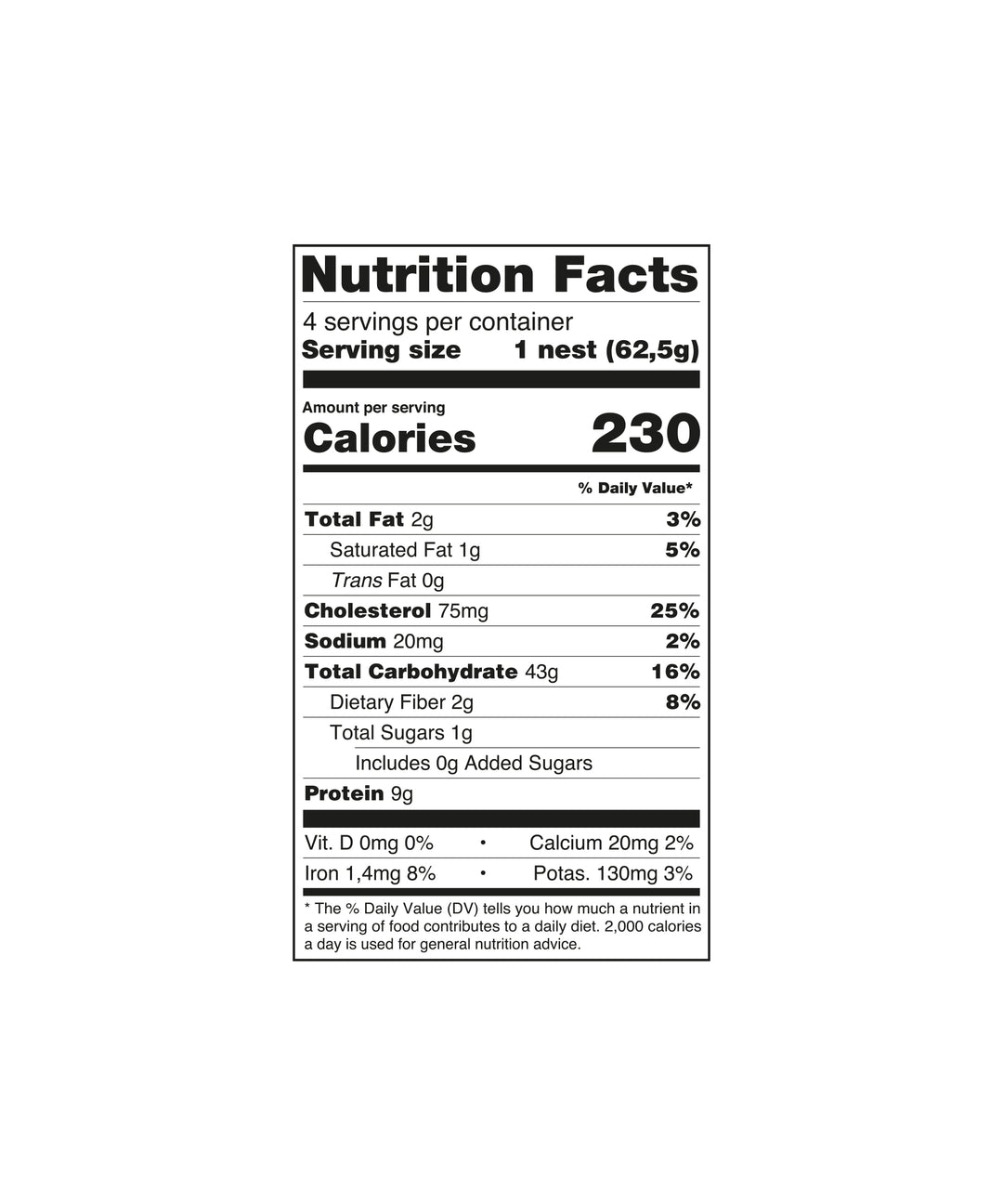 Italian Fettuccine Egg Pasta Pasta nutrition facts