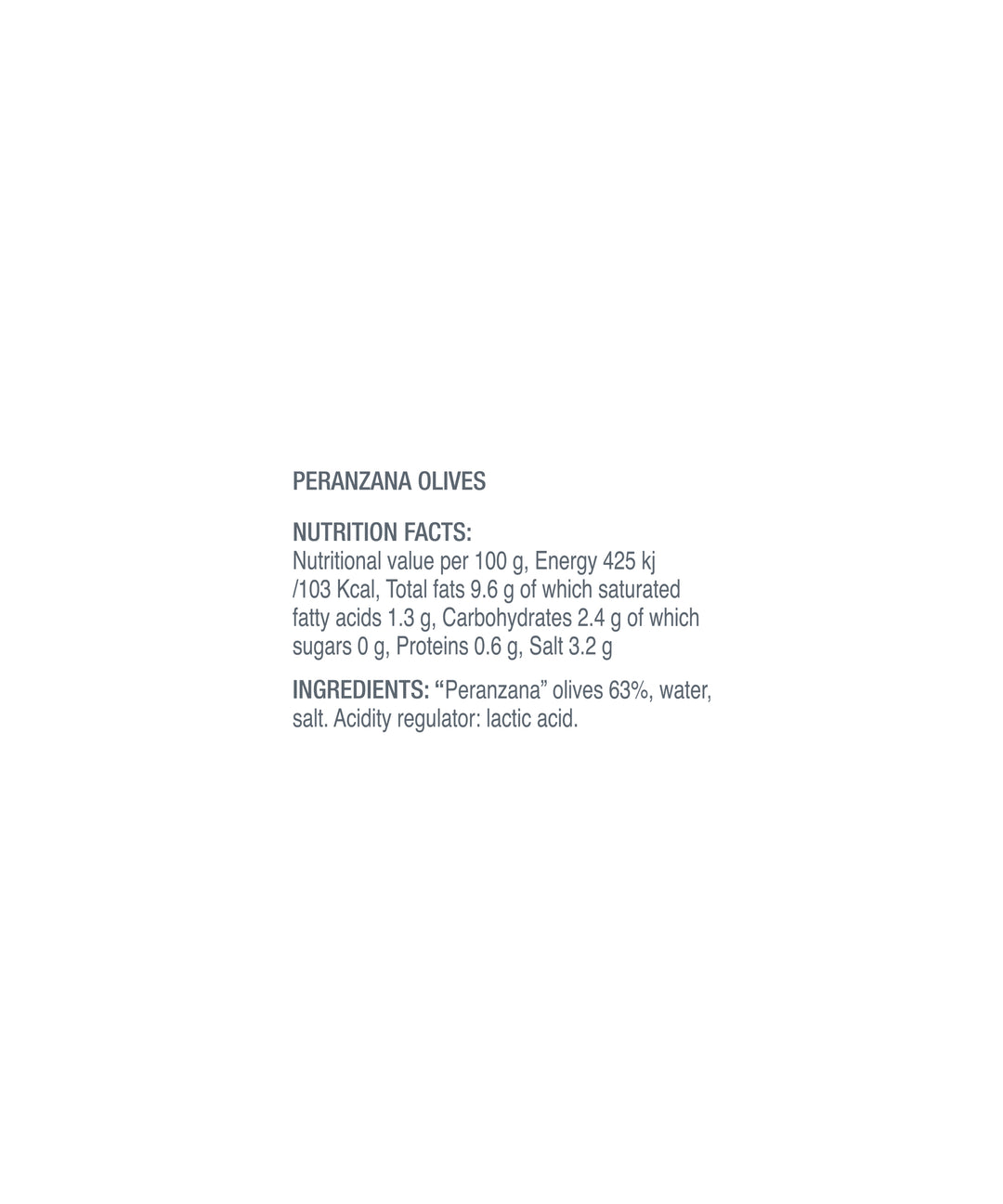 Peranzana Olives nutrition facts