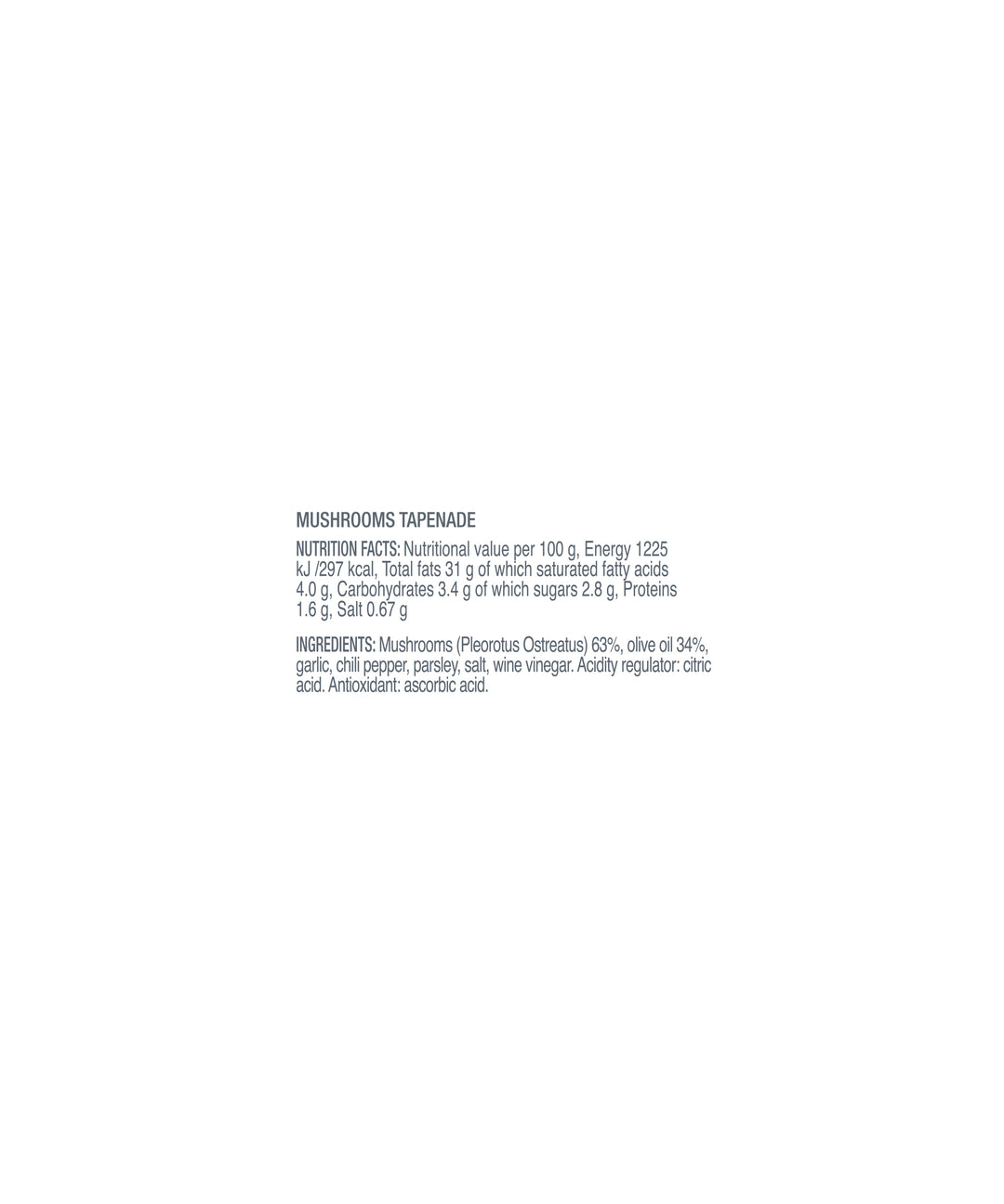 Vignoli Mushroom Cream Tapenade nutrition facts
